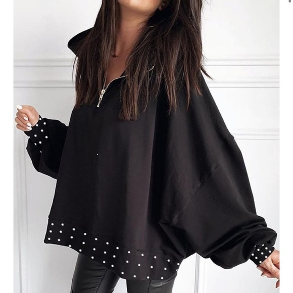 OVERSIZED Top w/ BALLOON SLEEVES & PEARL details